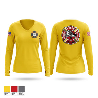 Womens Long Sleeve Vneck Shirt, Tyler fire, Fire Department, Teamtime, Team time, sublimation, custom sports apparel, team uniforms, spirit wear, spiritwear, sports uniforms, custom shirts, team store, custom team store, fundraiser sports, apparel fundraiser