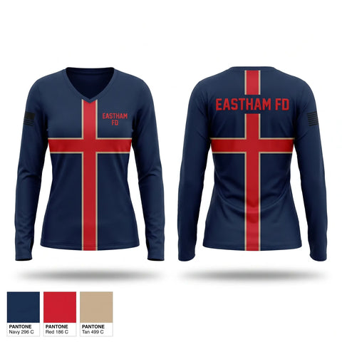 Womens Long Sleeve Vneck Shirt, Eastham FD, Fire Department, Teamtime, Team time, sublimation, custom sports apparel, team uniforms, spirit wear, spiritwear, sports uniforms, custom shirts, team store, custom team store, fundraiser sports, apparel fundraiser