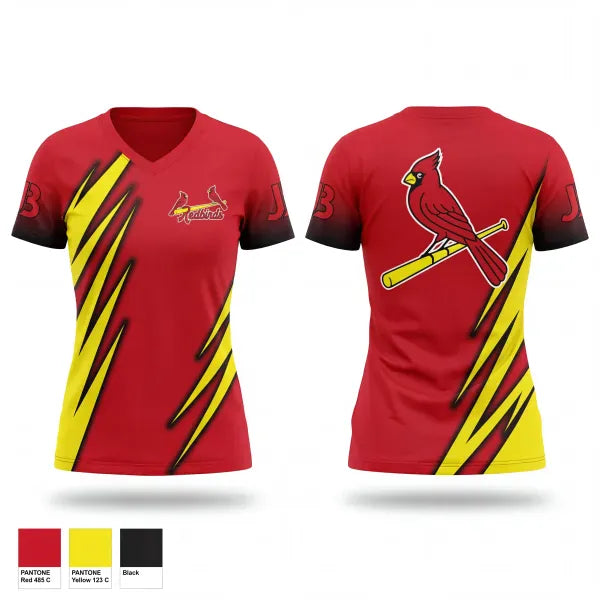Womens Short Sleeve Vneck Shirt, Michigan Redbirds, Baseball, Teamtime, Team time, sublimation, custom sports apparel, team uniforms, spirit wear, spiritwear, sports uniforms, custom shirts, team store, custom team store, fundraiser sports, apparel fundraiser