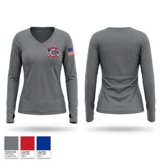 Womens Long Sleeve Vneck Shirt, Pleasanton Fire and Rescue, Fire Department, Teamtime, Team time, sublimation, custom sports apparel, team uniforms, spirit wear, spiritwear, sports uniforms, custom shirts, team store, custom team store, fundraiser sports, apparel fundraiser