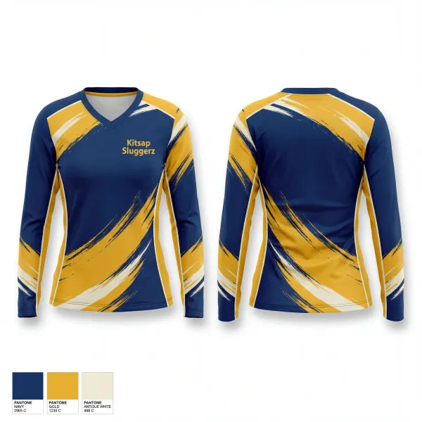 Womens Long Sleeve Vneck Shirt, Kitsap Sluggerz, Softball, Teamtime, Team time, sublimation, custom sports apparel, team uniforms, spirit wear, spiritwear, sports uniforms, custom shirts, team store, custom team store, fundraiser sports, apparel fundraiser