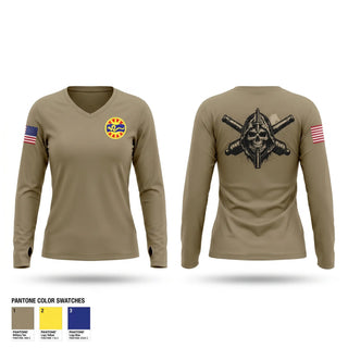 Womens Long Sleeve Vneck Shirt, 1-148 FA A Btry, National Guard, Teamtime, Team time, sublimation, custom sports apparel, team uniforms, spirit wear, spiritwear, sports uniforms, custom shirts, team store, custom team store, fundraiser sports, apparel fundraiser