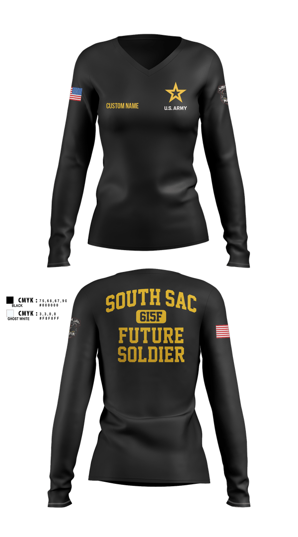 Womens Long Sleeve Vneck Shirt, SAC SOUTH, Army, Teamtime, Team time, sublimation, custom sports apparel, team uniforms, spirit wear, spiritwear, sports uniforms, custom shirts, team store, custom team store, fundraiser sports, apparel fundraiser