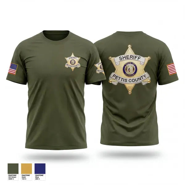 Old School Cotton Feel Shirt, Pettis County Sherrifs Office, Police, Teamtime, Team time, sublimation, custom sports apparel, team uniforms, spirit wear, spiritwear, sports uniforms, custom shirts, team store, custom team store, fundraiser sports, apparel fundraiser