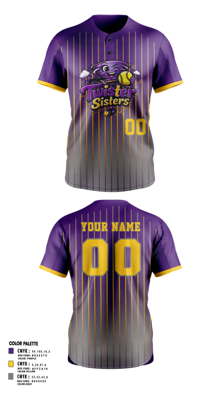 Two Button Softball Jersey, Twister Sisters, Softball, Teamtime, Team time, sublimation, custom sports apparel, team uniforms, spirit wear, spiritwear, sports uniforms, custom shirts, team store, custom team store, fundraiser sports, apparel fundraiser