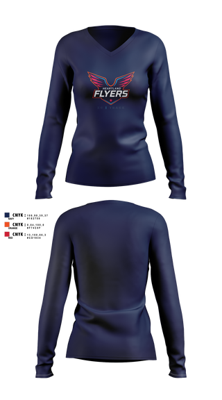 Womens Long Sleeve Vneck Shirt, Heartland Flyers, Track & Field, Teamtime, Team time, sublimation, custom sports apparel, team uniforms, spirit wear, spiritwear, sports uniforms, custom shirts, team store, custom team store, fundraiser sports, apparel fundraiser