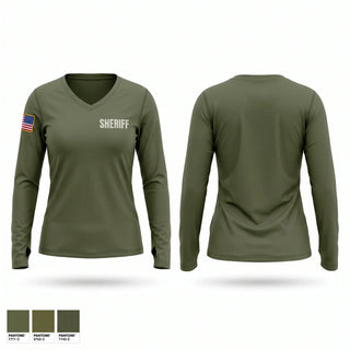 Womens Long Sleeve Vneck Shirt, Sheriff, Police, Teamtime, Team time, sublimation, custom sports apparel, team uniforms, spirit wear, spiritwear, sports uniforms, custom shirts, team store, custom team store, fundraiser sports, apparel fundraiser