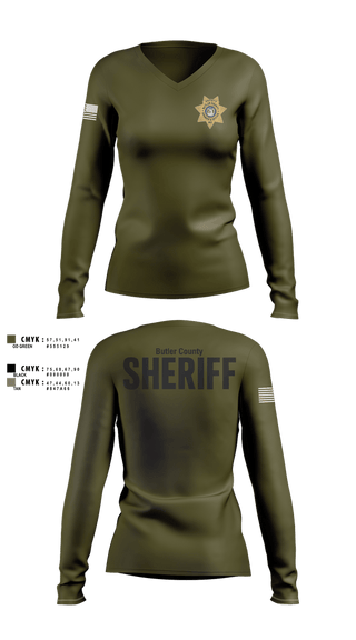 Womens Long Sleeve Vneck Shirt, Butler County Sheriff’s Department, Police, Teamtime, Team time, sublimation, custom sports apparel, team uniforms, spirit wear, spiritwear, sports uniforms, custom shirts, team store, custom team store, fundraiser sports, apparel fundraiser