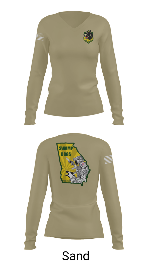 Womens Long Sleeve Vneck Shirt, 93D MP DET (MWD), , Teamtime, Team time, sublimation, custom sports apparel, team uniforms, spirit wear, spiritwear, sports uniforms, custom shirts, team store, custom team store, fundraiser sports, apparel fundraiser