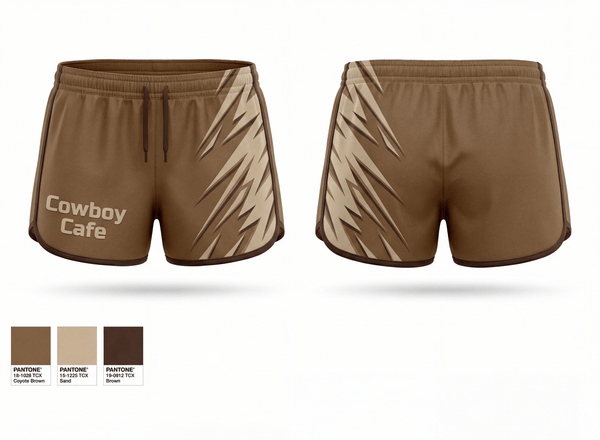 Womens Shorts, Cowboy Cafe, Spirit Store, Teamtime, Team time, sublimation, custom sports apparel, team uniforms, spirit wear, spiritwear, sports uniforms, custom shirts, team store, custom team store, fundraiser sports, apparel fundraiser