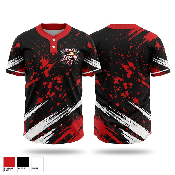 Two Button Softball Jersey, Texas legacy, Softball, Teamtime, Team time, sublimation, custom sports apparel, team uniforms, spirit wear, spiritwear, sports uniforms, custom shirts, team store, custom team store, fundraiser sports, apparel fundraiser