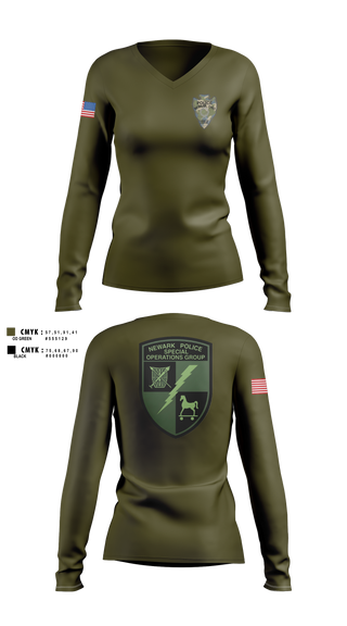 Womens Long Sleeve Vneck Shirt, Village of Newark police department, Police, Teamtime, Team time, sublimation, custom sports apparel, team uniforms, spirit wear, spiritwear, sports uniforms, custom shirts, team store, custom team store, fundraiser sports, apparel fundraiser