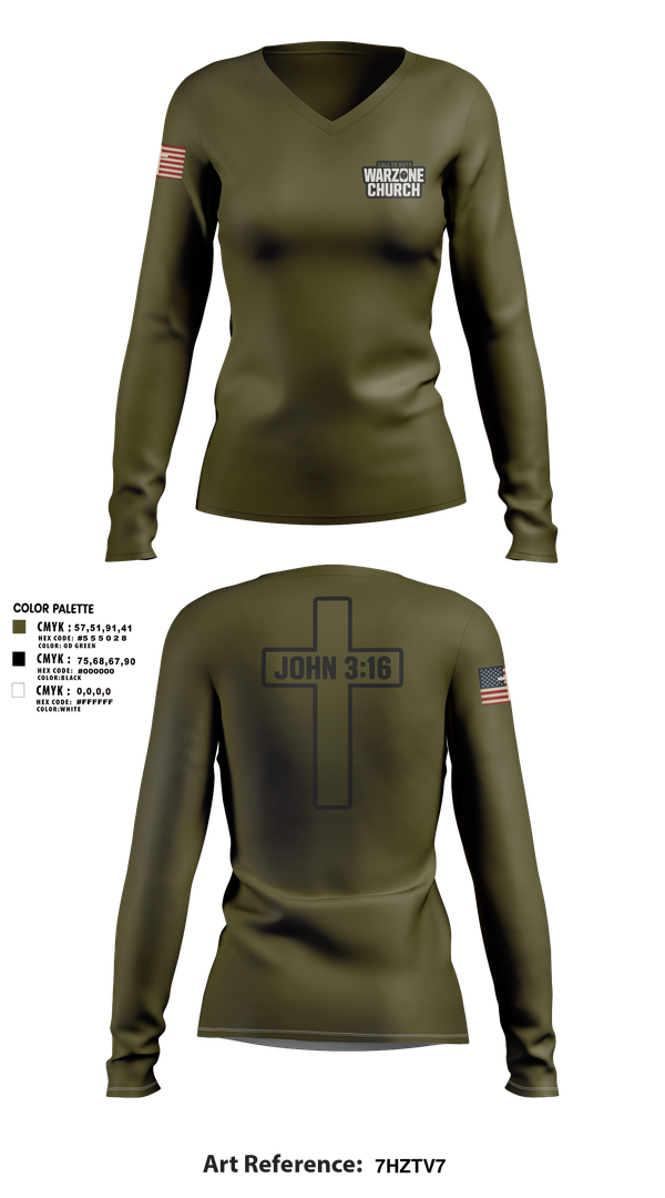Womens Long Sleeve Vneck Shirt, Warzone Church, , Teamtime, Team time, sublimation, custom sports apparel, team uniforms, spirit wear, spiritwear, sports uniforms, custom shirts, team store, custom team store, fundraiser sports, apparel fundraiser