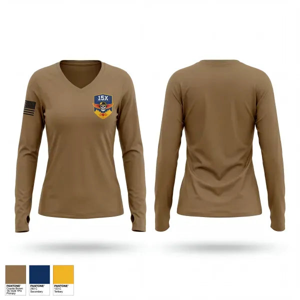 Womens Long Sleeve Vneck Shirt, B.CO 2/13th 15X, Army, Teamtime, Team time, sublimation, custom sports apparel, team uniforms, spirit wear, spiritwear, sports uniforms, custom shirts, team store, custom team store, fundraiser sports, apparel fundraiser