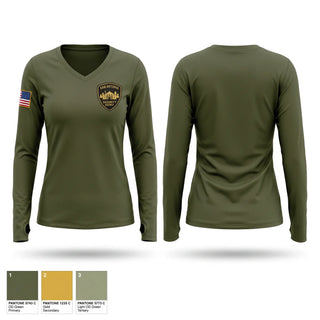 Womens Long Sleeve Vneck Shirt, San Antonio Security Agency, Police, Teamtime, Team time, sublimation, custom sports apparel, team uniforms, spirit wear, spiritwear, sports uniforms, custom shirts, team store, custom team store, fundraiser sports, apparel fundraiser