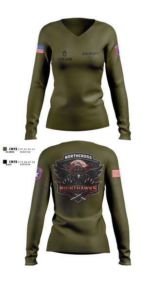 Womens Long Sleeve Vneck Shirt, Northcross Recruiting Station, Army, Teamtime, Team time, sublimation, custom sports apparel, team uniforms, spirit wear, spiritwear, sports uniforms, custom shirts, team store, custom team store, fundraiser sports, apparel fundraiser
