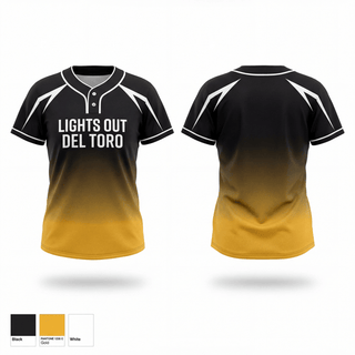 Two Button Softball Jersey, Lights Out Del Toro, Softball, Teamtime, Team time, sublimation, custom sports apparel, team uniforms, spirit wear, spiritwear, sports uniforms, custom shirts, team store, custom team store, fundraiser sports, apparel fundraiser