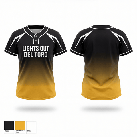 Two Button Softball Jersey, Lights Out Del Toro, Softball, Teamtime, Team time, sublimation, custom sports apparel, team uniforms, spirit wear, spiritwear, sports uniforms, custom shirts, team store, custom team store, fundraiser sports, apparel fundraiser