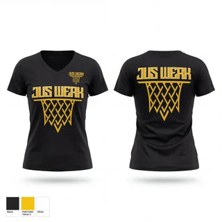 Womens Short Sleeve Vneck Shirt, Jus Werk, Men's Basketball, Teamtime, Team time, sublimation, custom sports apparel, team uniforms, spirit wear, spiritwear, sports uniforms, custom shirts, team store, custom team store, fundraiser sports, apparel fundraiser
