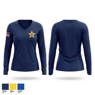 Womens Long Sleeve Vneck Shirt, SHERIFF, Police, Teamtime, Team time, sublimation, custom sports apparel, team uniforms, spirit wear, spiritwear, sports uniforms, custom shirts, team store, custom team store, fundraiser sports, apparel fundraiser