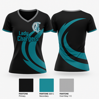 Womens Short Sleeve Vneck Shirt, Lady Chargers, Women's Basketball, Teamtime, Team time, sublimation, custom sports apparel, team uniforms, spirit wear, spiritwear, sports uniforms, custom shirts, team store, custom team store, fundraiser sports, apparel fundraiser