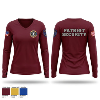 Womens Long Sleeve Vneck Shirt, PATRIOT SECURITY, Police, Teamtime, Team time, sublimation, custom sports apparel, team uniforms, spirit wear, spiritwear, sports uniforms, custom shirts, team store, custom team store, fundraiser sports, apparel fundraiser