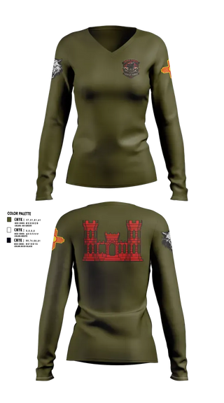 Womens Long Sleeve Vneck Shirt, 333rd Engineer Detachment, Army, Teamtime, Team time, sublimation, custom sports apparel, team uniforms, spirit wear, spiritwear, sports uniforms, custom shirts, team store, custom team store, fundraiser sports, apparel fundraiser