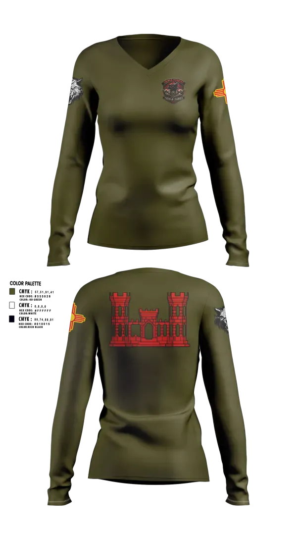 Womens Long Sleeve Vneck Shirt, 333rd Engineer Detachment, Army, Teamtime, Team time, sublimation, custom sports apparel, team uniforms, spirit wear, spiritwear, sports uniforms, custom shirts, team store, custom team store, fundraiser sports, apparel fundraiser