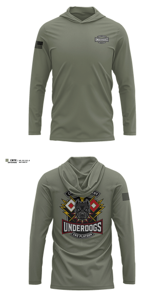 Long Sleeve Hooded Sun Shirt, C co 2nd plt Underdogs, Army, Teamtime, Team time, sublimation, custom sports apparel, team uniforms, spirit wear, spiritwear, sports uniforms, custom shirts, team store, custom team store, fundraiser sports, apparel fundraiser