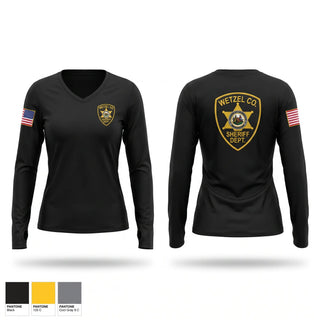 Womens Long Sleeve Vneck Shirt, Wetzel County Sheriffs Office, Police, Teamtime, Team time, sublimation, custom sports apparel, team uniforms, spirit wear, spiritwear, sports uniforms, custom shirts, team store, custom team store, fundraiser sports, apparel fundraiser