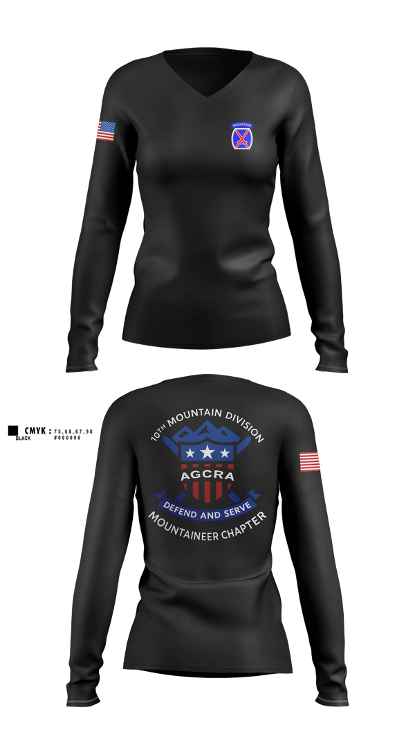 Womens Long Sleeve Vneck Shirt, Mountaineer Chapter Adjutant General Regimental Association, Army, Teamtime, Team time, sublimation, custom sports apparel, team uniforms, spirit wear, spiritwear, sports uniforms, custom shirts, team store, custom team store, fundraiser sports, apparel fundraiser