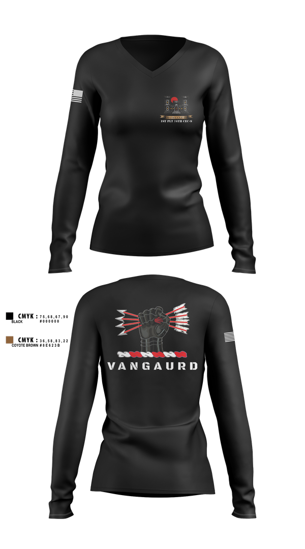 Womens Long Sleeve Vneck Shirt, 1ST PLT 76TH CEC-S, Army, Teamtime, Team time, sublimation, custom sports apparel, team uniforms, spirit wear, spiritwear, sports uniforms, custom shirts, team store, custom team store, fundraiser sports, apparel fundraiser