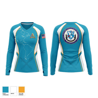 Womens Long Sleeve Vneck Shirt, FAH BASE HAM, Air Force, Teamtime, Team time, sublimation, custom sports apparel, team uniforms, spirit wear, spiritwear, sports uniforms, custom shirts, team store, custom team store, fundraiser sports, apparel fundraiser