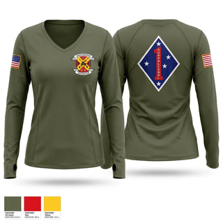 Womens Long Sleeve Vneck Shirt, FMTC Division School, Marines, Teamtime, Team time, sublimation, custom sports apparel, team uniforms, spirit wear, spiritwear, sports uniforms, custom shirts, team store, custom team store, fundraiser sports, apparel fundraiser