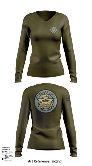 Womens Long Sleeve Vneck Shirt, HCPA Swat, , Teamtime, Team time, sublimation, custom sports apparel, team uniforms, spirit wear, spiritwear, sports uniforms, custom shirts, team store, custom team store, fundraiser sports, apparel fundraiser