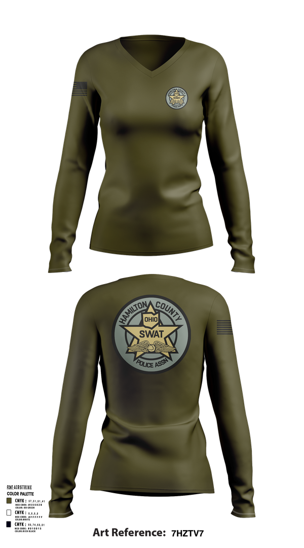 Womens Long Sleeve Vneck Shirt, HCPA Swat, , Teamtime, Team time, sublimation, custom sports apparel, team uniforms, spirit wear, spiritwear, sports uniforms, custom shirts, team store, custom team store, fundraiser sports, apparel fundraiser