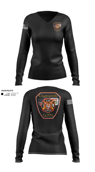 Womens Long Sleeve Vneck Shirt, Chapmanville Fire Department, Fire Department, Teamtime, Team time, sublimation, custom sports apparel, team uniforms, spirit wear, spiritwear, sports uniforms, custom shirts, team store, custom team store, fundraiser sports, apparel fundraiser