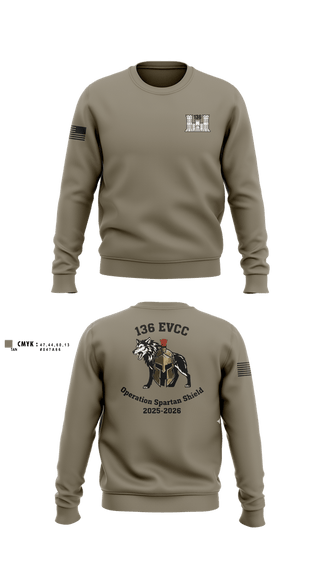Crew Neck Sweatshirt, 136 EVCC, Army, Teamtime, Team time, sublimation, custom sports apparel, team uniforms, spirit wear, spiritwear, sports uniforms, custom shirts, team store, custom team store, fundraiser sports, apparel fundraiser