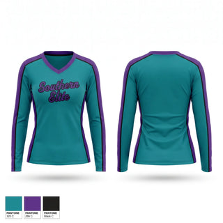 Womens Long Sleeve Vneck Shirt, Southern Elite, Softball, Teamtime, Team time, sublimation, custom sports apparel, team uniforms, spirit wear, spiritwear, sports uniforms, custom shirts, team store, custom team store, fundraiser sports, apparel fundraiser