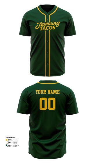 Full Button Baseball Jersey, Jamming Tacos, Baseball, Teamtime, Team time, sublimation, custom sports apparel, team uniforms, spirit wear, spiritwear, sports uniforms, custom shirts, team store, custom team store, fundraiser sports, apparel fundraiser