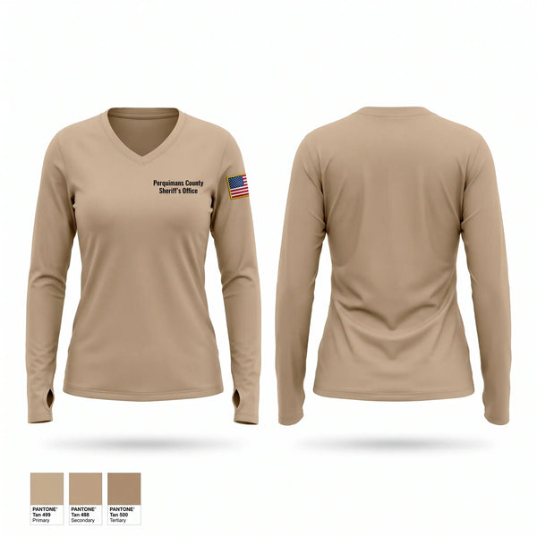 Womens Long Sleeve Vneck Shirt, Perquimans County Sheriff's Office, Police, Teamtime, Team time, sublimation, custom sports apparel, team uniforms, spirit wear, spiritwear, sports uniforms, custom shirts, team store, custom team store, fundraiser sports, apparel fundraiser