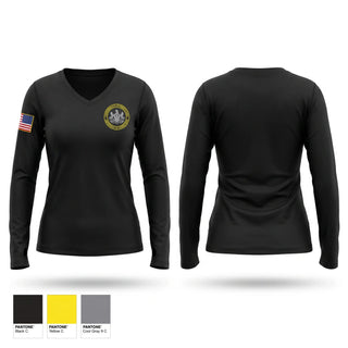 Womens Long Sleeve Vneck Shirt, Pennsylvania Department of Corrections, Police, Teamtime, Team time, sublimation, custom sports apparel, team uniforms, spirit wear, spiritwear, sports uniforms, custom shirts, team store, custom team store, fundraiser sports, apparel fundraiser