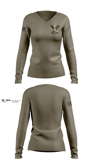 Womens Long Sleeve Vneck Shirt, AGCCC, 001-26, Army, Teamtime, Team time, sublimation, custom sports apparel, team uniforms, spirit wear, spiritwear, sports uniforms, custom shirts, team store, custom team store, fundraiser sports, apparel fundraiser