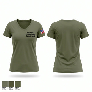 Womens Short Sleeve Vneck Shirt, Klamath Tribal Police Department, Police, Teamtime, Team time, sublimation, custom sports apparel, team uniforms, spirit wear, spiritwear, sports uniforms, custom shirts, team store, custom team store, fundraiser sports, apparel fundraiser