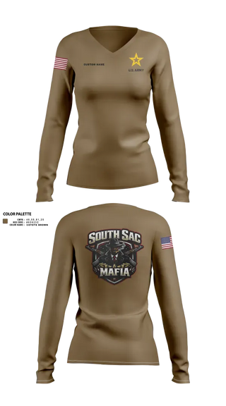 Womens Long Sleeve Vneck Shirt, SAC SOUTH, Army, Teamtime, Team time, sublimation, custom sports apparel, team uniforms, spirit wear, spiritwear, sports uniforms, custom shirts, team store, custom team store, fundraiser sports, apparel fundraiser