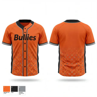 Full Button Baseball Jersey, Bullies, Baseball, Teamtime, Team time, sublimation, custom sports apparel, team uniforms, spirit wear, spiritwear, sports uniforms, custom shirts, team store, custom team store, fundraiser sports, apparel fundraiser