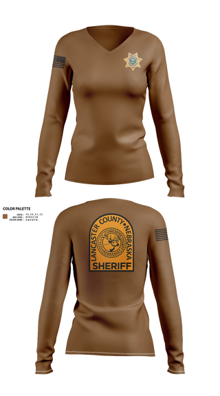 Womens Long Sleeve Vneck Shirt, Lancaster County Sheriff's Office, Police, Teamtime, Team time, sublimation, custom sports apparel, team uniforms, spirit wear, spiritwear, sports uniforms, custom shirts, team store, custom team store, fundraiser sports, apparel fundraiser