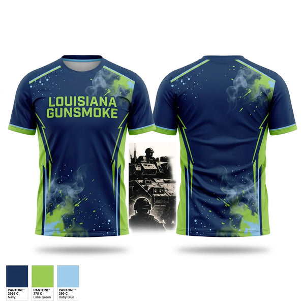 Short Sleeve Performance Shirt, Louisiana Gunsmoke, Softball, Teamtime, Team time, sublimation, custom sports apparel, team uniforms, spirit wear, spiritwear, sports uniforms, custom shirts, team store, custom team store, fundraiser sports, apparel fundraiser