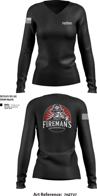 Womens Long Sleeve Vneck Shirt, The Fireman,s Grooming Co., , Teamtime, Team time, sublimation, custom sports apparel, team uniforms, spirit wear, spiritwear, sports uniforms, custom shirts, team store, custom team store, fundraiser sports, apparel fundraiser