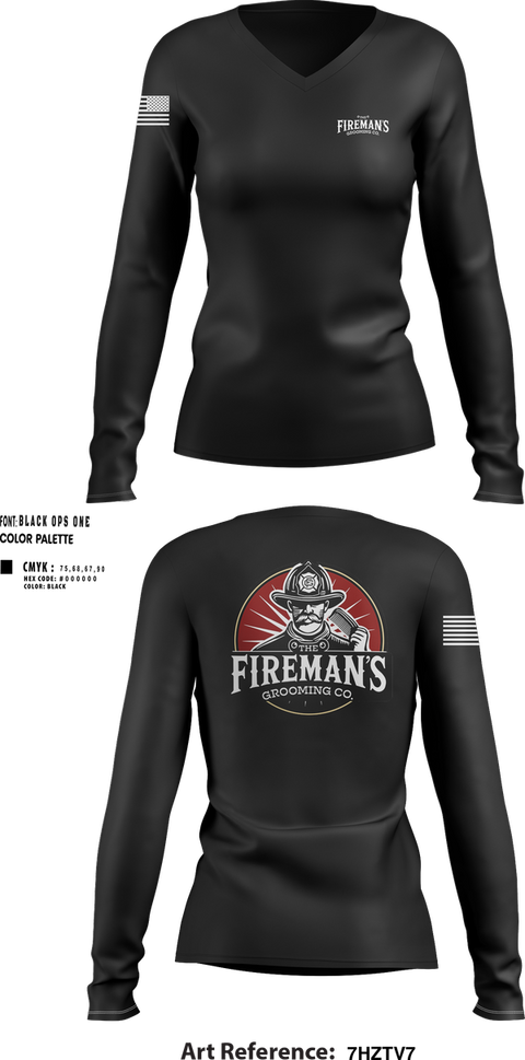 Womens Long Sleeve Vneck Shirt, The Fireman,s Grooming Co., , Teamtime, Team time, sublimation, custom sports apparel, team uniforms, spirit wear, spiritwear, sports uniforms, custom shirts, team store, custom team store, fundraiser sports, apparel fundraiser